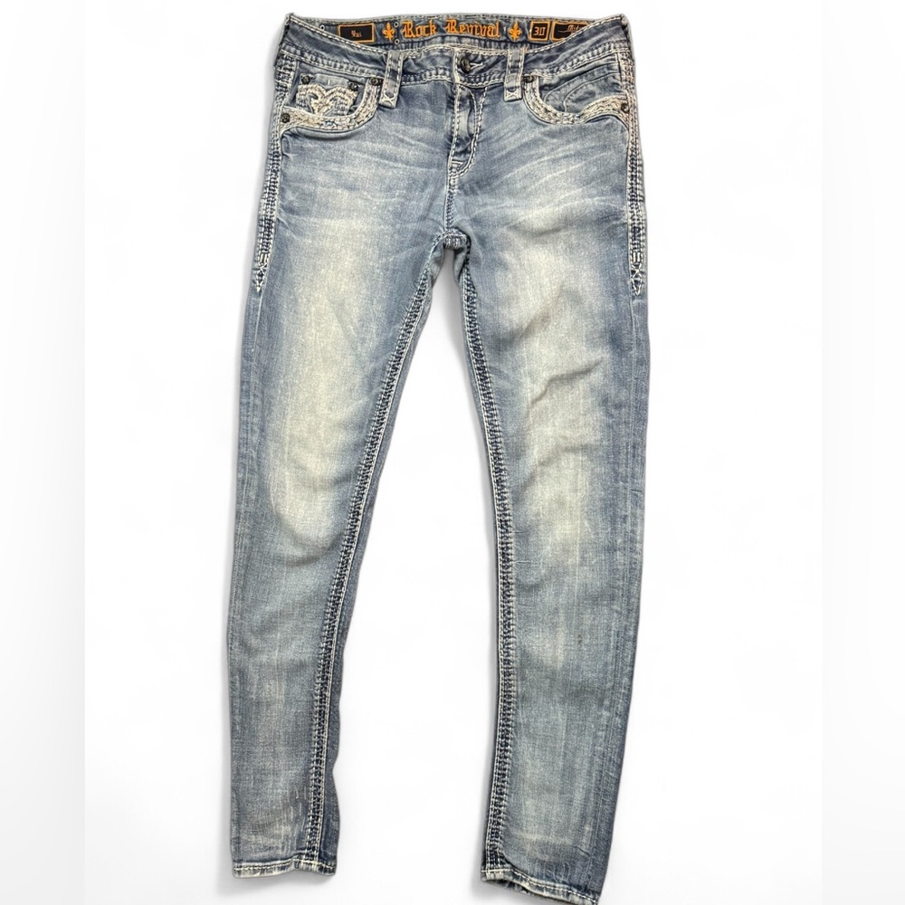 Rock Revival Blue Skinny Jeans Distressed Vintage Style